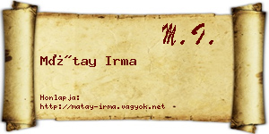 Mátay Irma névjegykártya