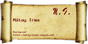 Mátay Irma névjegykártya